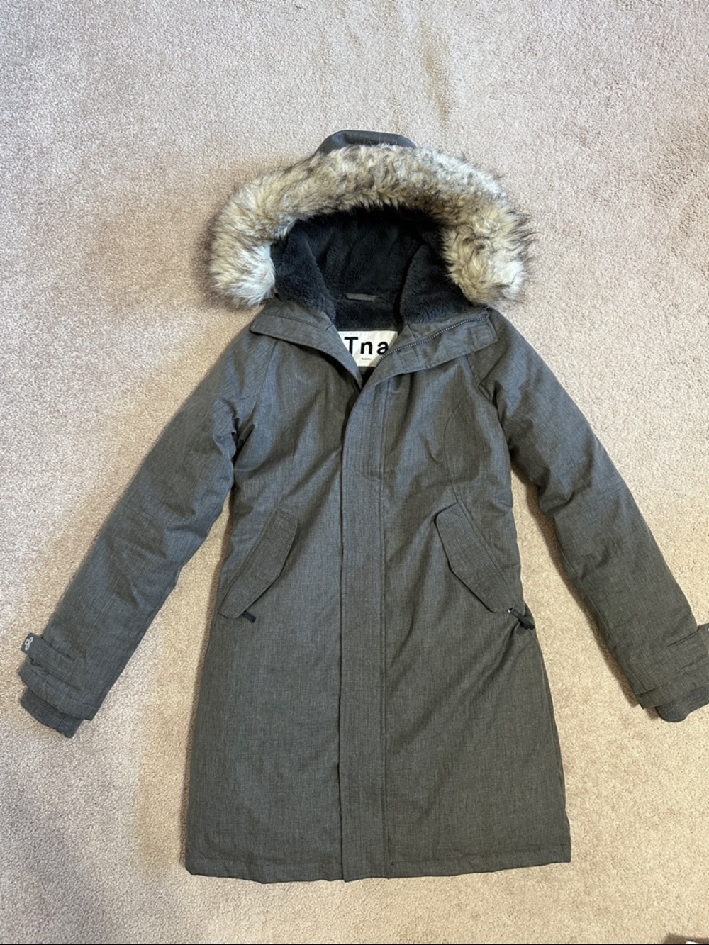 Aritzia TNA Summit Plush-Lined Hooded Parka in Gray